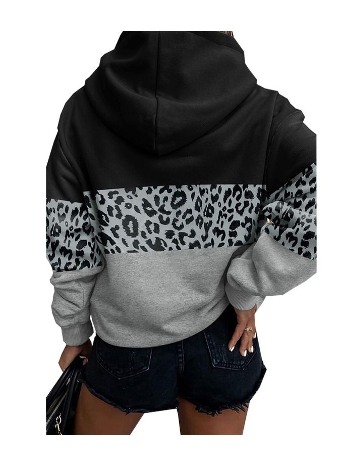 Loquat Women's New Leopard Print Patchwork Splice Caps Casual Hoodie - Image 2