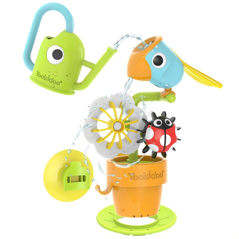 Yookidoo Yookidoo Watering Can Baby Bath Toy Ages 13 Spinning Lady Bug Tipping Bird Toy with 3 Moving Pieces Mold Free Attaches to Tub Wall for Easy Toy Holder and Storage for Toddler Bath Time 