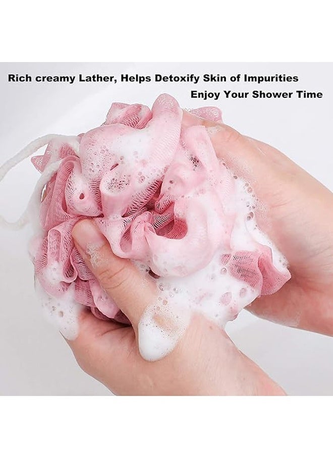 3 Pcs Mesh Bath Sponge Pouf, Soft Exfoliating Shower Loofah Ball, Rich Foam Body Scrubber Puff, Hanging Design Bath Scrunchie, Gentle Skin Cleansing Shower Accessory for Adults Men Women, Home Bathroom Daily Shower & Spa Use - Image 2