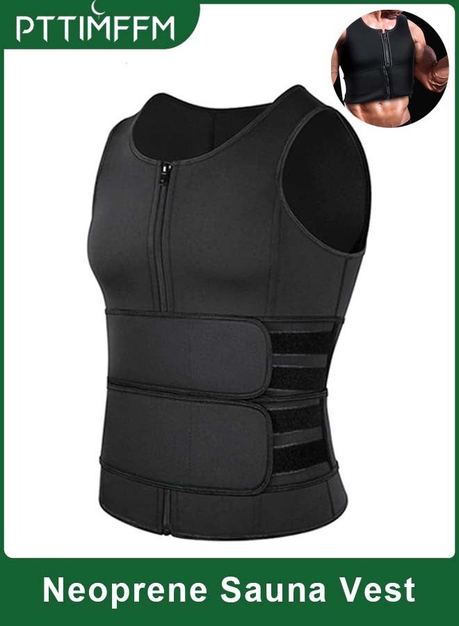 PTTIMFFM Men’s Neoprene Sauna Vest, Zipper Waist Trainer Tank Top with Double Sweat Belt, Body Shaper for Workout & Weight Loss - Image 1