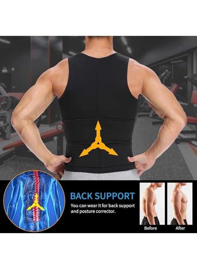 PTTIMFFM Men’s Neoprene Sauna Vest, Zipper Waist Trainer Tank Top with Double Sweat Belt, Body Shaper for Workout & Weight Loss - Image 3