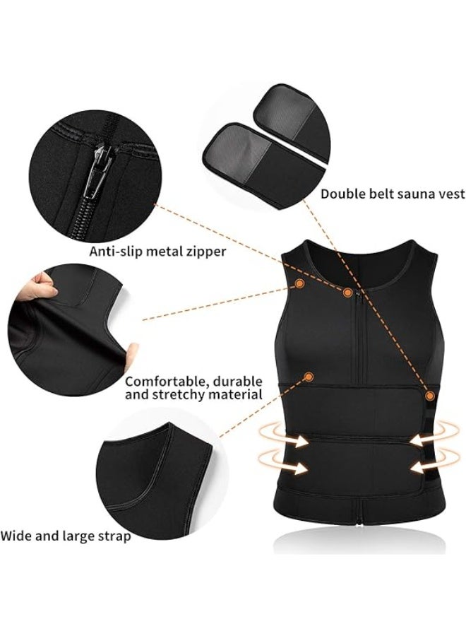 PTTIMFFM Men’s Neoprene Sauna Vest, Zipper Waist Trainer Tank Top with Double Sweat Belt, Body Shaper for Workout & Weight Loss - Image 2
