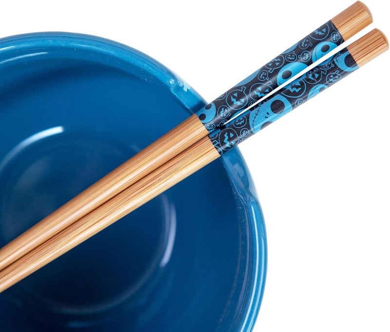 Silver Buffalo Disney The Nightmare Before Christmas Jack Skellington and Friends Japanese Ceramic Dinnerware Set  Includes 20Ounce Ramen Noodle Bowl and Wooden Chopsticks - Image 3