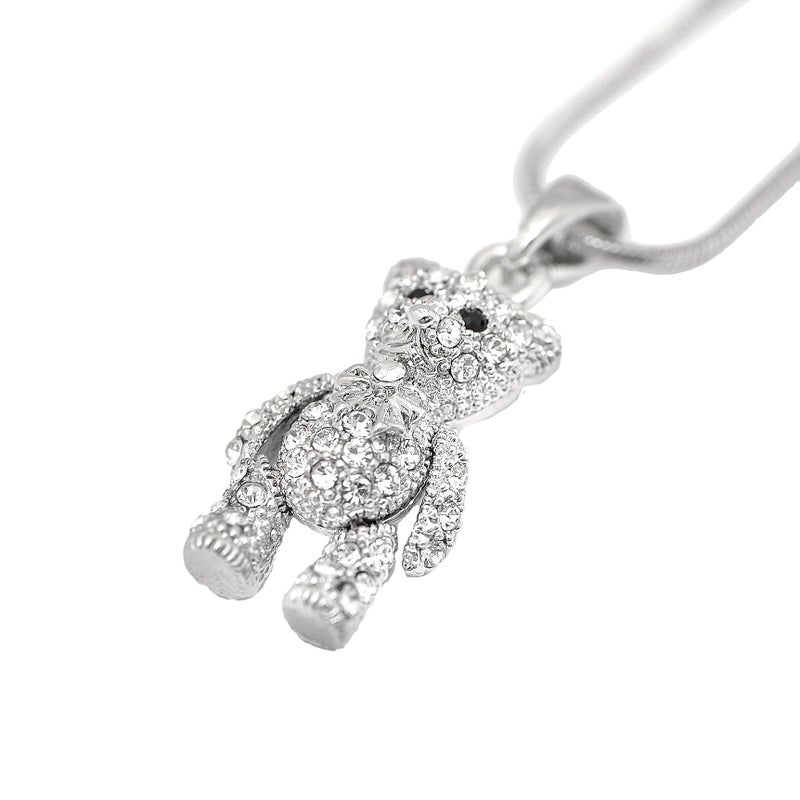 Spinningdaisy Crystals Silver Plated Movable Teddy Bear Necklace - Image 3