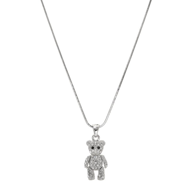 Spinningdaisy Crystals Silver Plated Movable Teddy Bear Necklace - Image 2