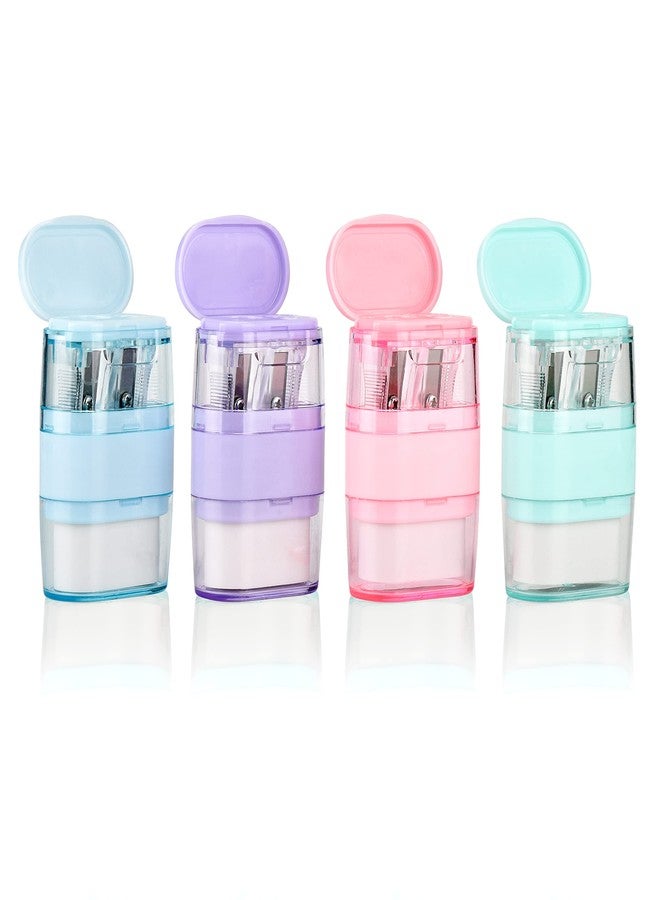 waremew 4 PCS Manual Pencil Sharpener with Eraser, Double Hole Multicolored Sharpener with Eraser Fun Stationery Back to School Supplies, Classroom Rewards, and Birthday Party Favors - Image 1