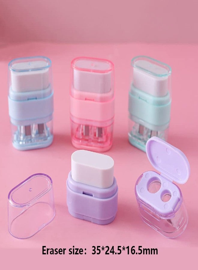waremew 4 PCS Manual Pencil Sharpener with Eraser, Double Hole Multicolored Sharpener with Eraser Fun Stationery Back to School Supplies, Classroom Rewards, and Birthday Party Favors - Image 3