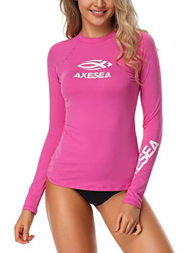 AXESEA Women Rash Guard Long Sleeve Active Top UPF 50+ Rashguard Swim Shirt Surf Swimwear,Rose Red,X-Large - Image 1