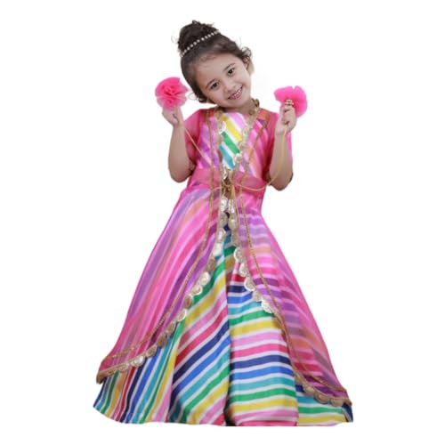 Naixa Girl's Satin Sleeveless Round Neck Pink Shrug With Multicolor Ethnic Printed Readymade Lehenga Choli Set For Every Occasion (Pack Of One) (NX15 9-10Y) - Image 1