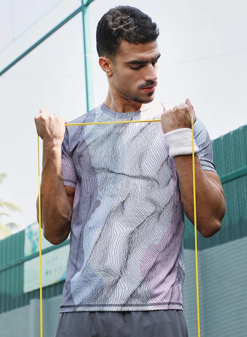 Campus Sutra Men's Cloud Grey Lined-Dye Activewear T-Shirt