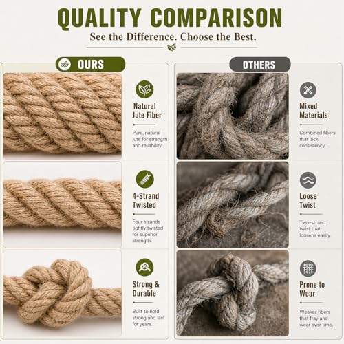 YUZENET Natural Jute Rope Thick Hemp Rope (1/2 Inch x 100 Feet) Strong Jute Twine for DIY Crafts Gardening Hammock Home Decorating - Image 4