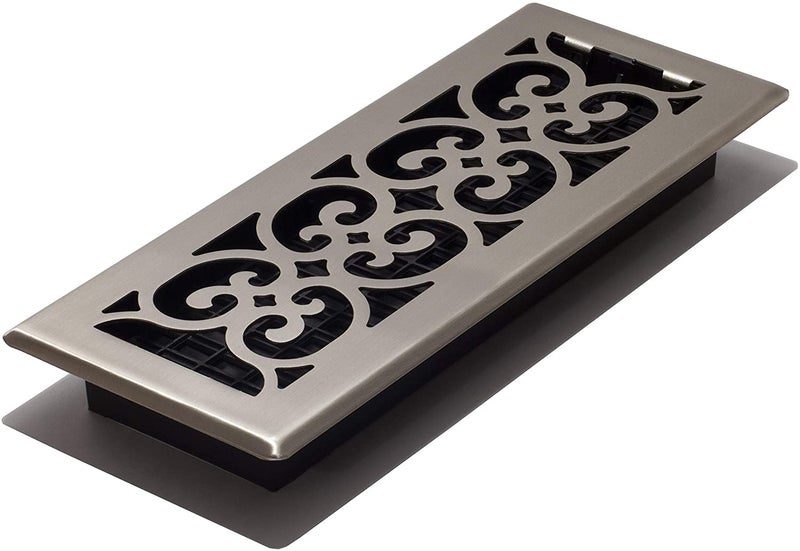 Decor Grates SPH412-NKL Floor Register, 4x12, Brushed Nickel Finish - Image 1