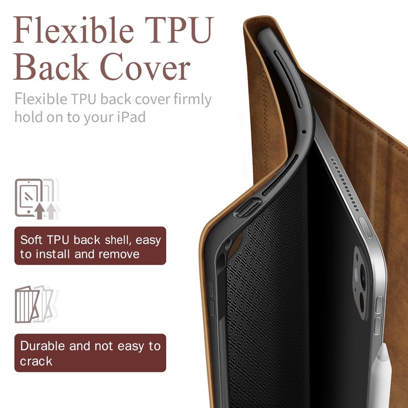 Antbox for iPad Pro 11 Inch Case M5 2025/M4 2024, Premium Vegan Leather, Supports Pencil Pro and Pencil (USB-C), Auto Sleep/Wake Function, Built-in Pencil Holder (Tan) - Image 4
