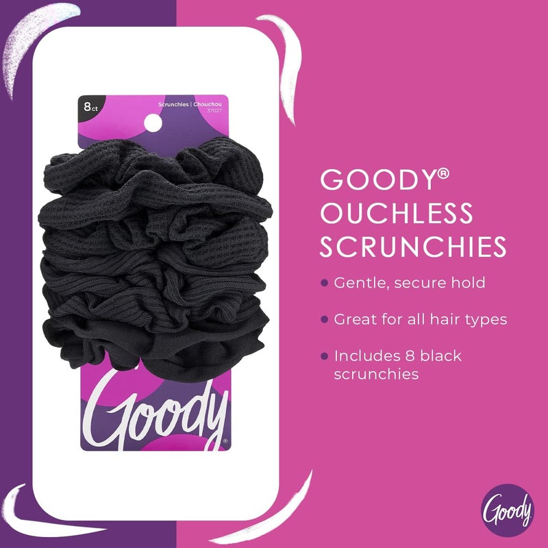 GOODY Ouchless Scrunchies - 8 Count in Black for Gentle Hair Styling - Image 3