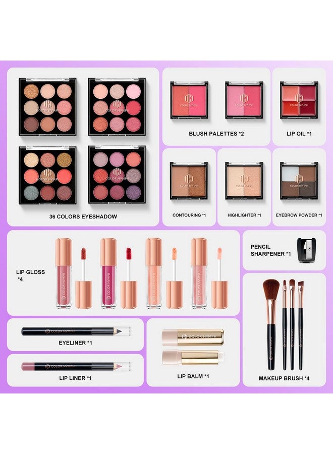 كولور_نيمف مجموعة مكياج Color Nymph الكل في واحد للفتيات المراهقات، مجموعة مكياج مكونة من 4 صواني وحقيبة واسعة للمبتدئين مع ظلال العيون وهايلايتر وملمع الشفاه وأحمر الخدود وخافي العيوب وفرشاة تحديد العيون ومرطب الشفاه - Image 2