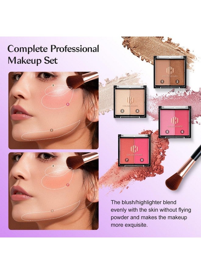 كولور_نيمف مجموعة مكياج Color Nymph الكل في واحد للفتيات المراهقات، مجموعة مكياج مكونة من 4 صواني وحقيبة واسعة للمبتدئين مع ظلال العيون وهايلايتر وملمع الشفاه وأحمر الخدود وخافي العيوب وفرشاة تحديد العيون ومرطب الشفاه - Image 3