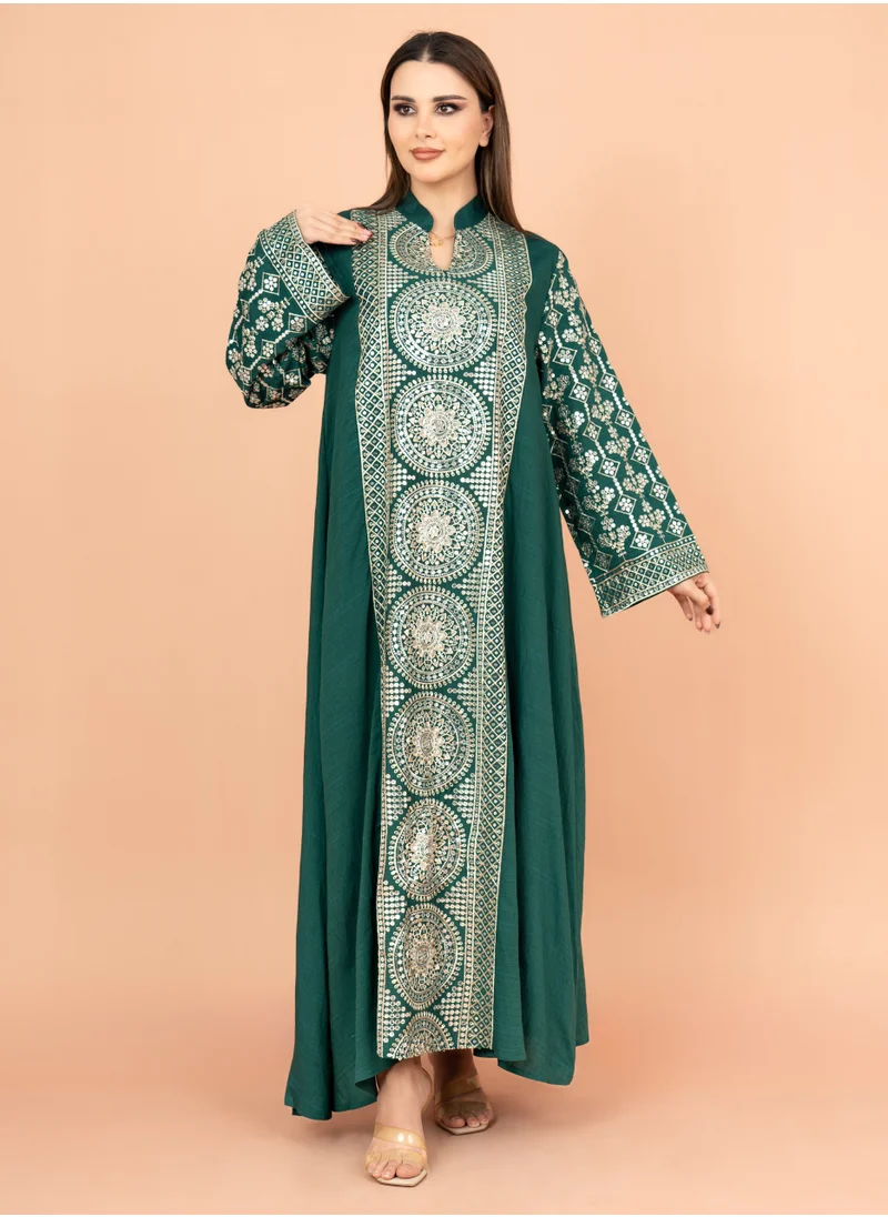 IKKXA Modern Embroidered Jalabiya IK2023 Green