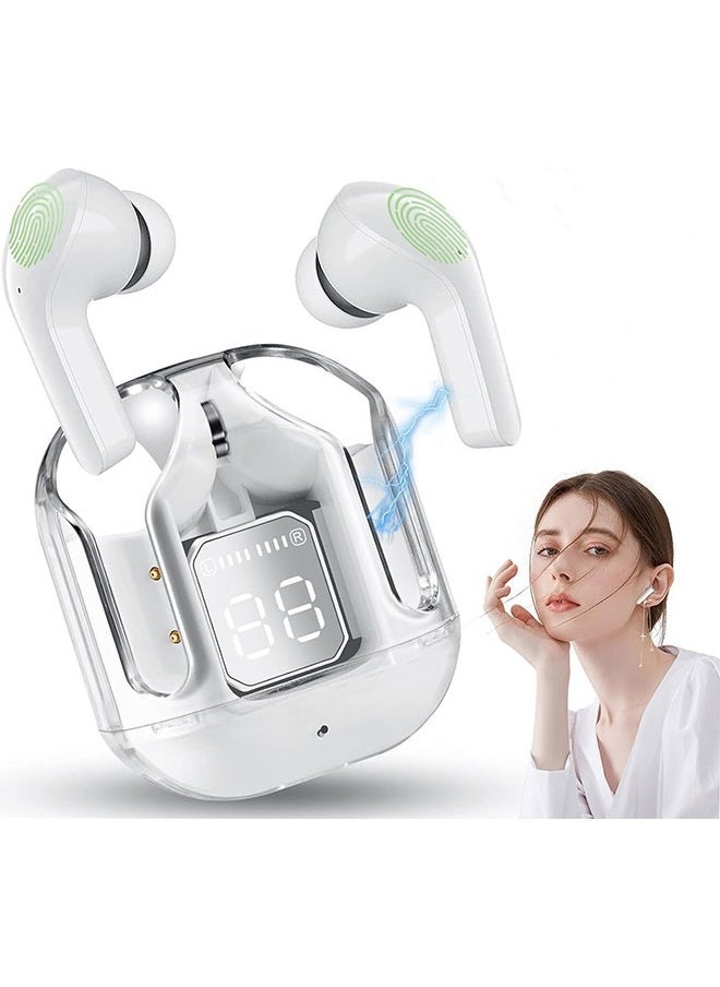 Generic - TWS Clear Bluetooth Headset Digital Dual Sided Stereo In-Ear Sports Wireless Earbuds with Integrated Copper Loop in Charging Compartment - White - Image 1