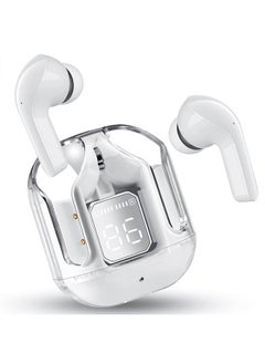 TWS Clear Bluetooth Headset Digital Dual Sided Stereo In-Ear Sports Wireless Earbuds with Integrated Copper Loop in Charging Compartment - White