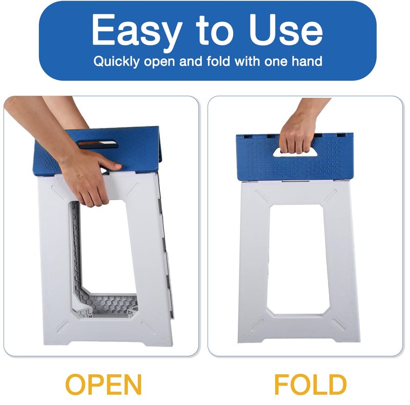 ProTraverse Foldable Waterproof Plastic Corner Stool for Bathroom - Foldable Non-Slip Shower Bench/Bathtub Stool for the Elderly, Blue-White Color Scheme,Holds Up to 330 lbs, 17.7 inches - Image 2