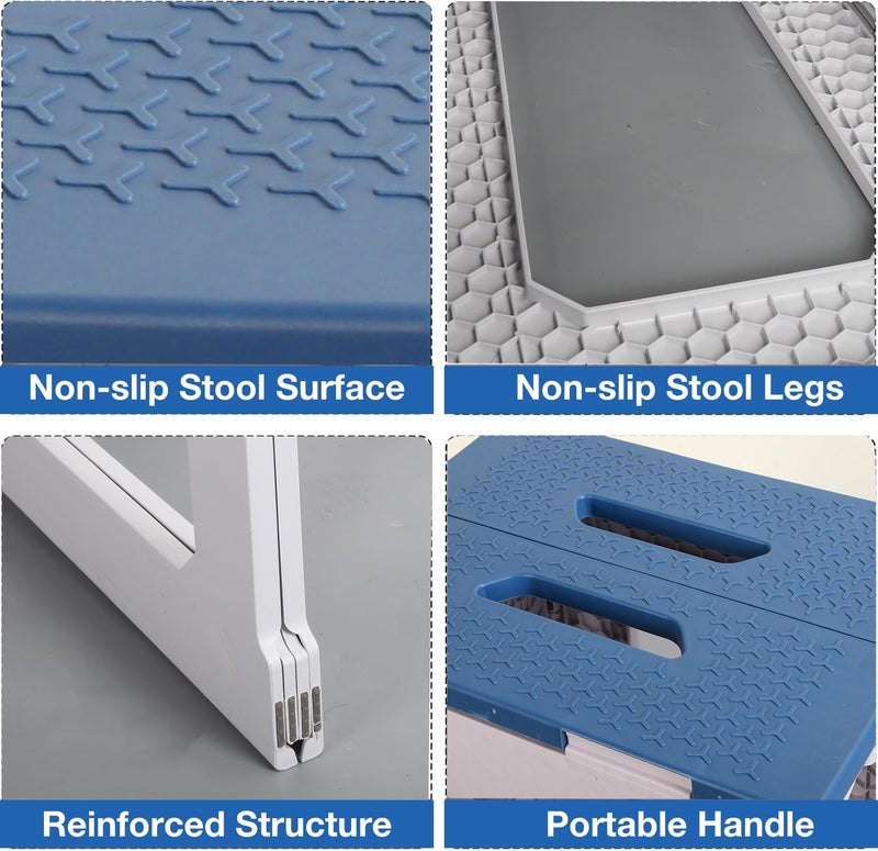 ProTraverse Foldable Waterproof Plastic Corner Stool for Bathroom - Foldable Non-Slip Shower Bench/Bathtub Stool for the Elderly, Blue-White Color Scheme,Holds Up to 330 lbs, 17.7 inches - Image 3