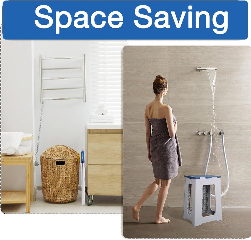 ProTraverse Foldable Waterproof Plastic Corner Stool for Bathroom - Foldable Non-Slip Shower Bench/Bathtub Stool for the Elderly, Blue-White Color Scheme,Holds Up to 330 lbs, 17.7 inches - Image 5