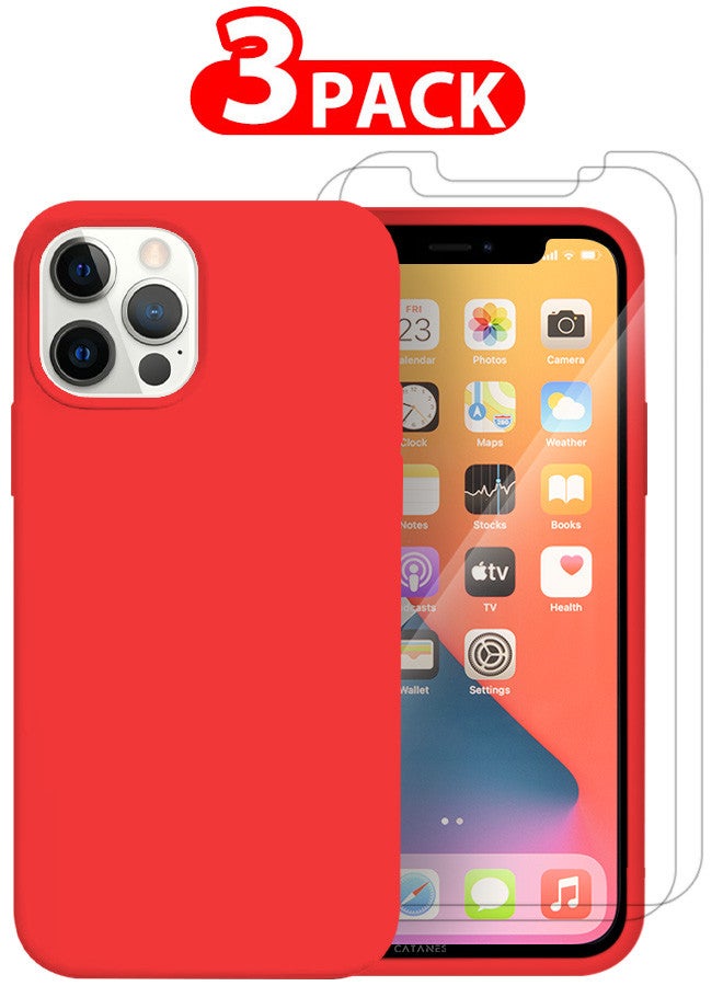 CATANES [for iPhone 12 Pro] 3 Pack Silicone Case and 2 Screen Protectors Shockproof Protective Case Anti Scratch Smooth Case Cover/Red - Image 1