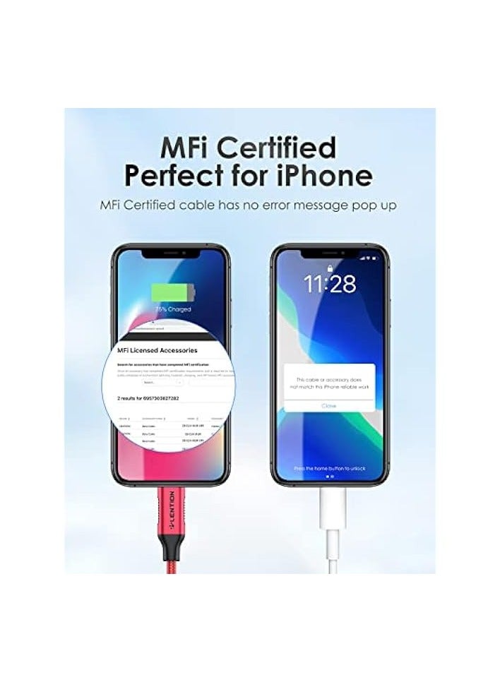 لينشن كابل شحن USB-C إلى Lightening بطول 3 أقدام (1 متر) وسلك شاحن iPhone 12 Pro معتمد للسائق المستقر متوافق مع iPhone 12/12 Mini/12 Pro/11 Pro Max/X/XS/XR/8/SE، iPad 8th- (CLA) -أحمر) - Image 4