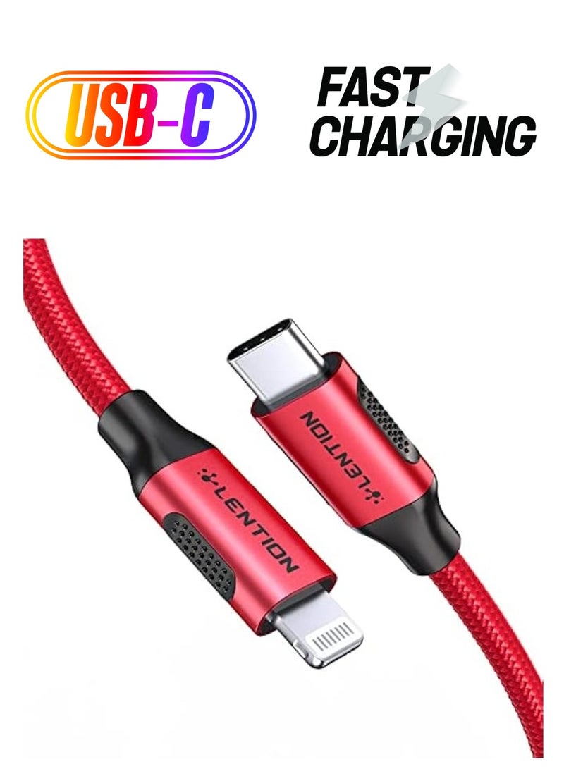 لينشن كابل شحن USB-C إلى Lightening بطول 3 أقدام (1 متر) وسلك شاحن iPhone 12 Pro معتمد للسائق المستقر متوافق مع iPhone 12/12 Mini/12 Pro/11 Pro Max/X/XS/XR/8/SE، iPad 8th- (CLA) -أحمر) - Image 1