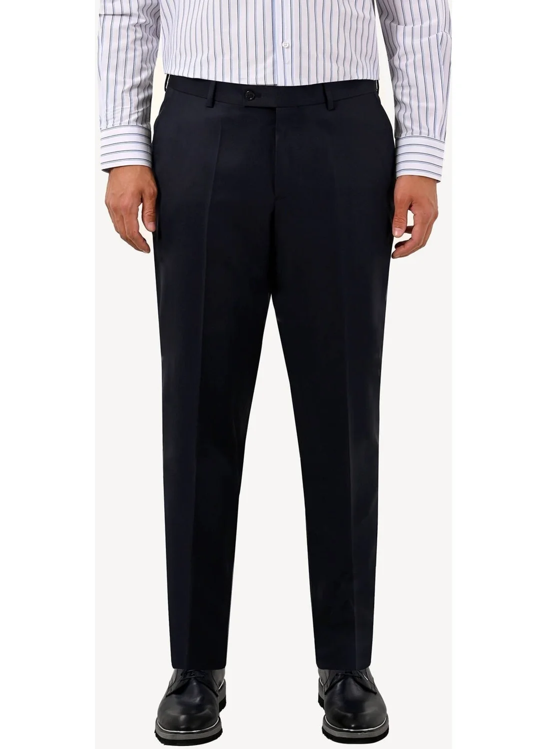 HYMAN Men's Regular Fit Fabric Trousers Navy Blue