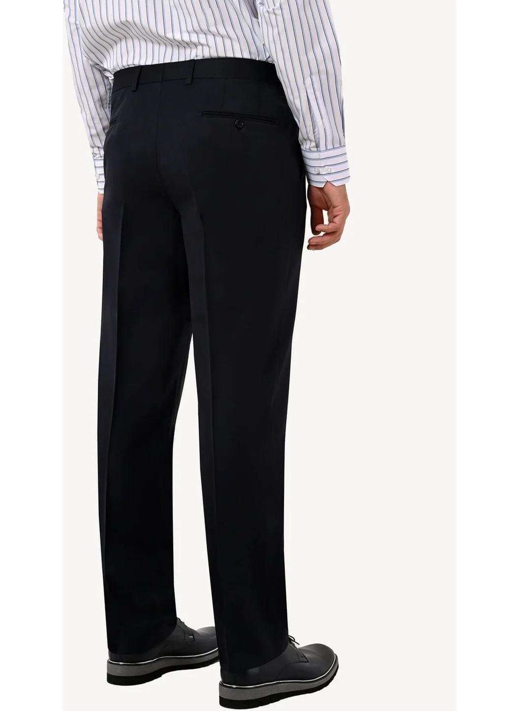 HYMAN Men's Regular Fit Fabric Trousers Navy Blue