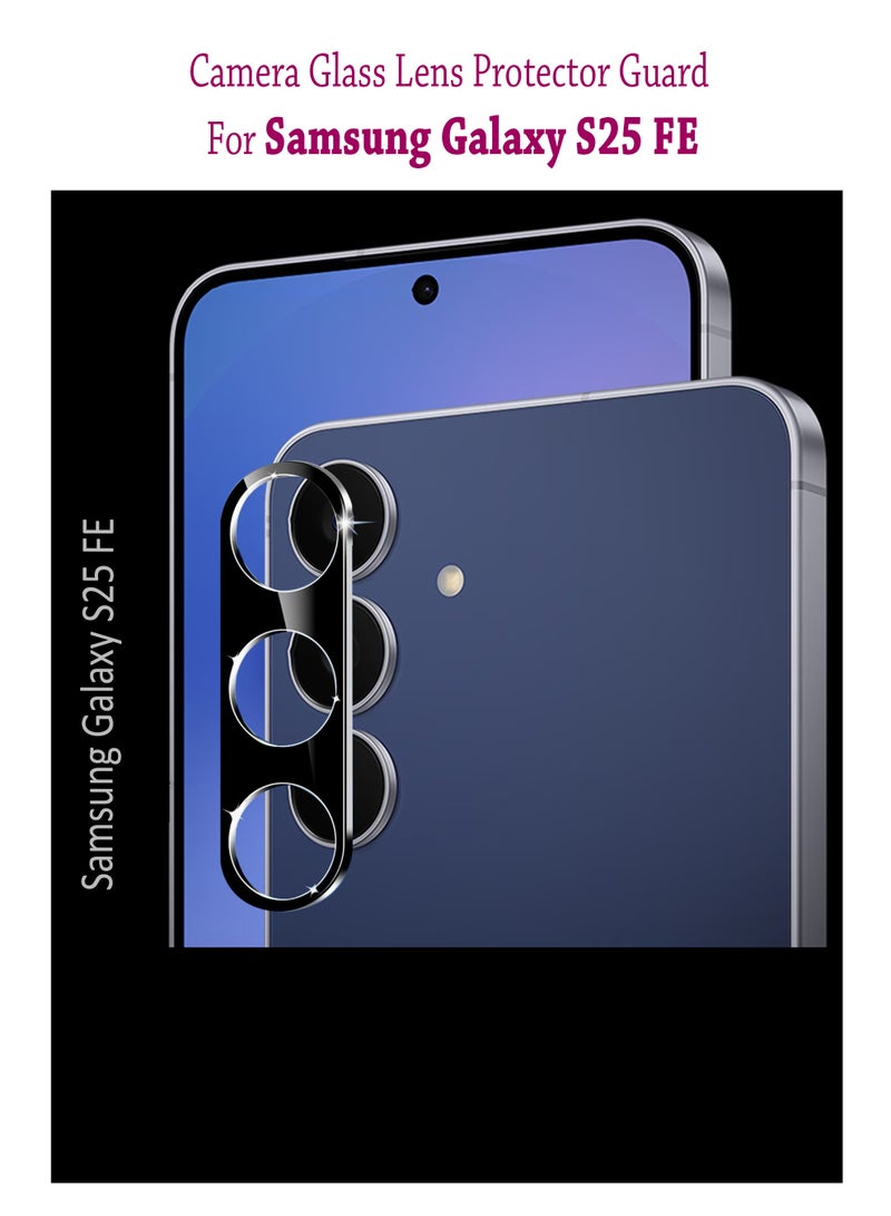 واقي عدسة كاميرا Samsung Galaxy S25 FE، مقاوم للخدش، عالي الوضوح، فائق النحافة، مصنوع من الزجاج المقوى 9H، غطاء عدسة - أسود - Image 1