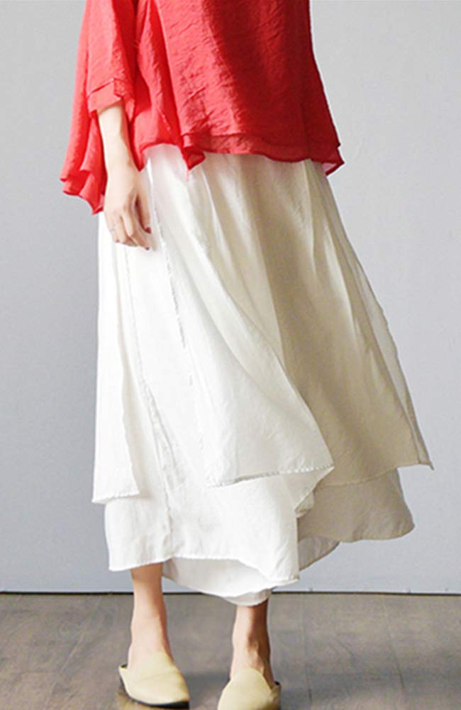 LaovanIn Women's Wide Leg Capri Pants Cotton Cropped Palazzo Trousers Culottes XX-Large White - Image 2