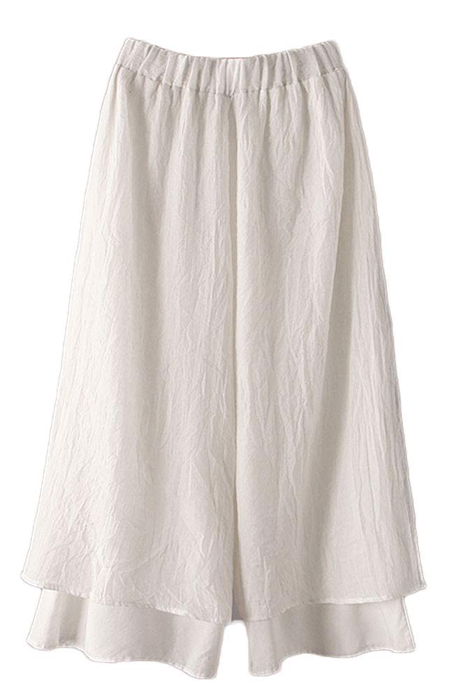 LaovanIn Women's Wide Leg Capri Pants Cotton Cropped Palazzo Trousers Culottes XX-Large White - Image 1