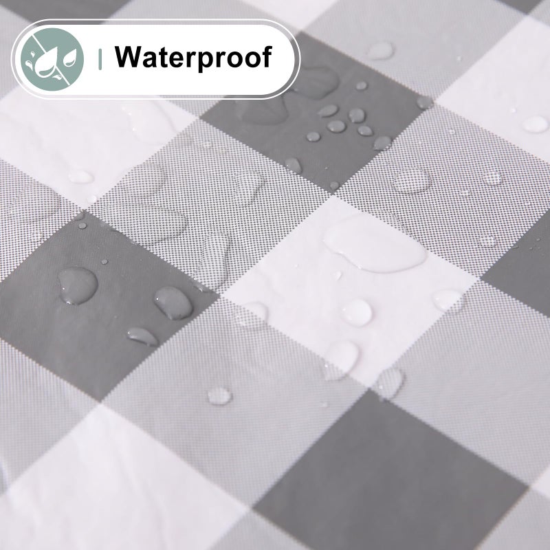 misaya Round Waterproof Vinyl Table Cloth, Buffalo Flannel Backed Tablecloth, Wipeable Plastic Table Cover for Dinner, Kitchen, Picnic (60", Grey and White) - Image 2