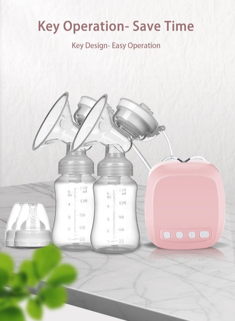 مايل ميلو مضخة حليب كهربائية مزدوجة مع زجاجة حليب للرضع، تعمل بالUSB، خالية من مادة البيسفينول-أ، قوية (وردية) - Image 2