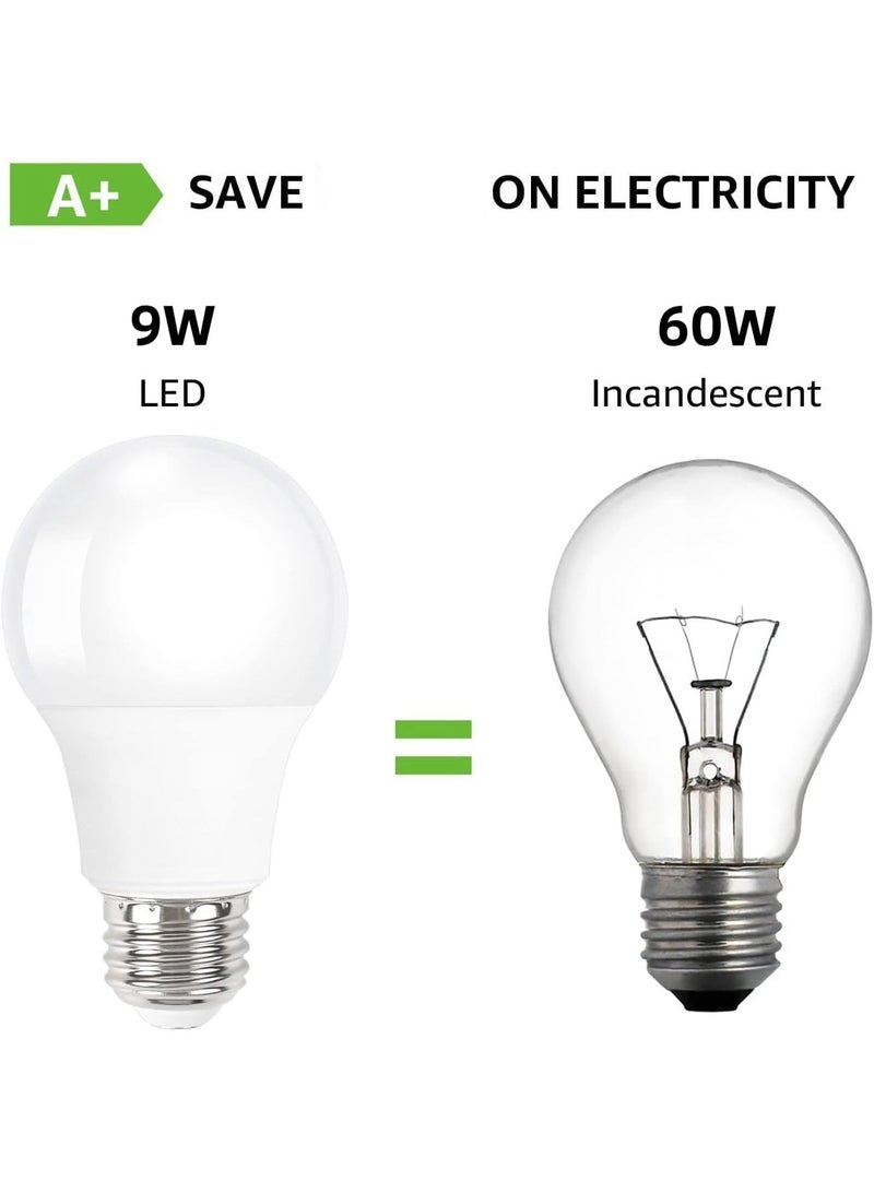 فكسر لمبة إضاءة LED 9 وات، لون أبيض دافئ، عبوة من 10 قطع، غير قابلة للتعتيم، قاعدة E27، 3000 كلفن، 810 لومن، لمبة A60 موفرة للطاقة - ما يعادل 60 وات، عمر طويل، ضوء أصفر للمنزل والمكتب - Image 2