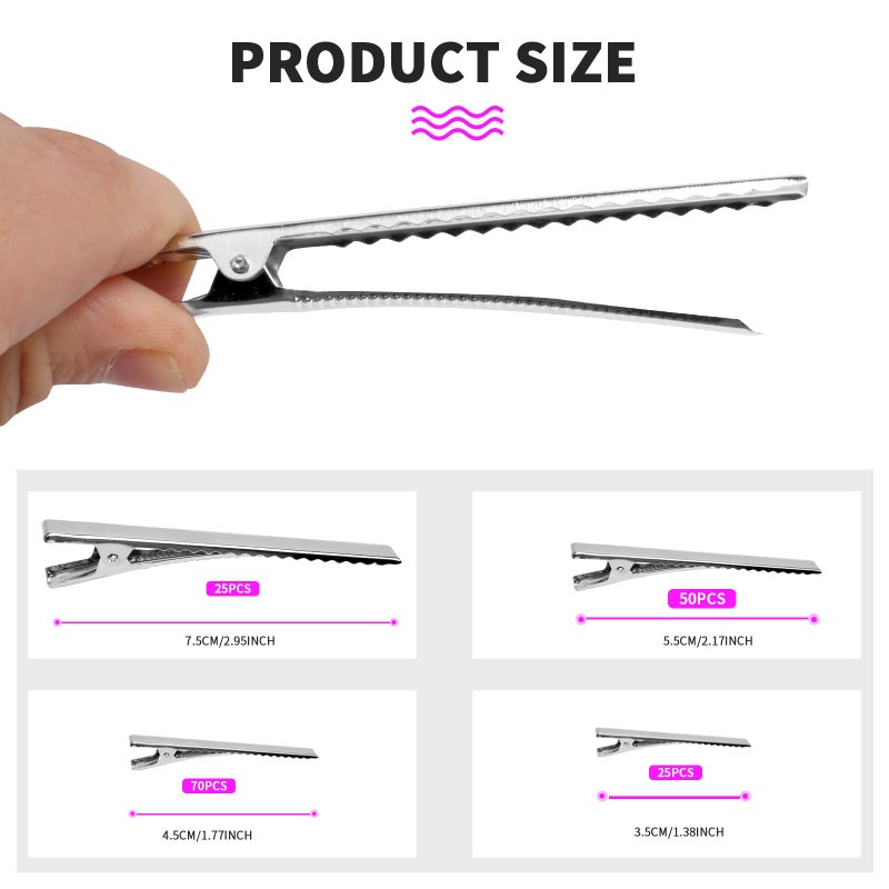 WSYUB 170 Pcs Alligator Hair Clips for Bows, Silver Bulk Duck Bill Hair Clips, 4 Sizes, Styling Clips for Thick &Thin Hair or DIY Bows Make - Image 1