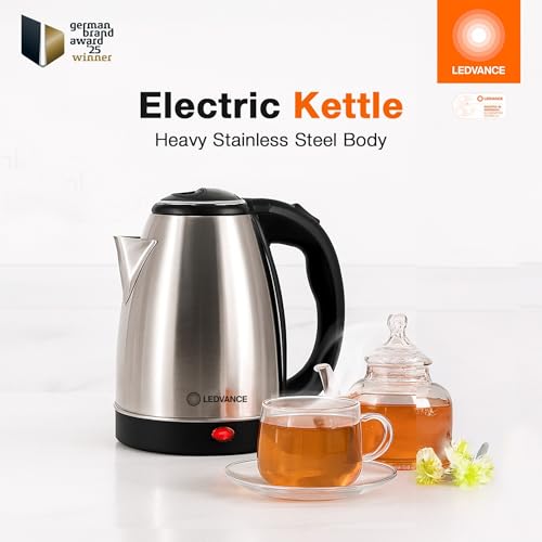 Ledvance Electric Kettle 1.8 Litre | Stainless Steel Electric Kettle | For Hot Water, Tea, Coffee & Noodles | 1350W Quick Heating | 360° Degree Swivel Cord | Double Fada Controller| Auto Cutoff -Black - Image 2