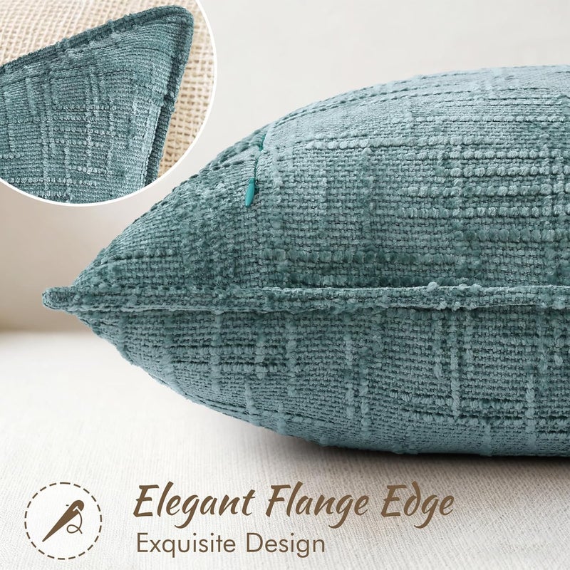 ديكور يو هوم أغطية وسائد زينة من الشنيل decorUhome 12x20 مجموعة من 2، أغطية وسائد زينة محايدة سميكة ذات ملمس خشن بتصميم أنيق للأريكة والأريكة وغرفة المعيشة، بلون أزرق مخضر - Image 3