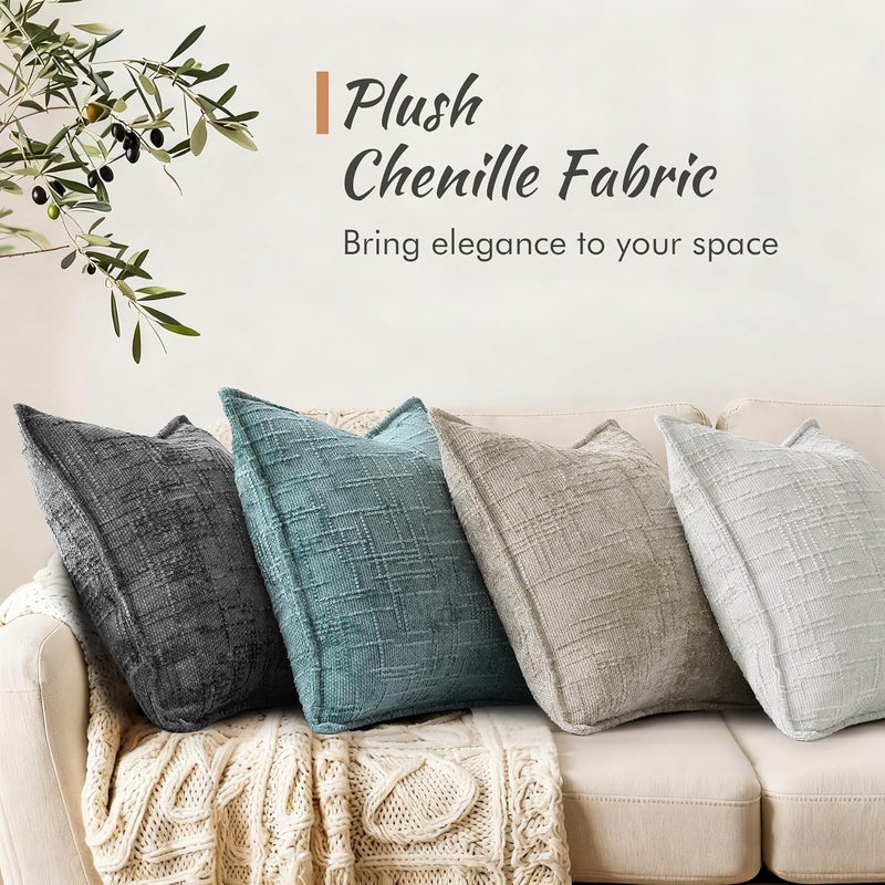ديكور يو هوم أغطية وسائد زينة من الشنيل decorUhome 12x20 مجموعة من 2، أغطية وسائد زينة محايدة سميكة ذات ملمس خشن بتصميم أنيق للأريكة والأريكة وغرفة المعيشة، بلون أزرق مخضر - Image 4