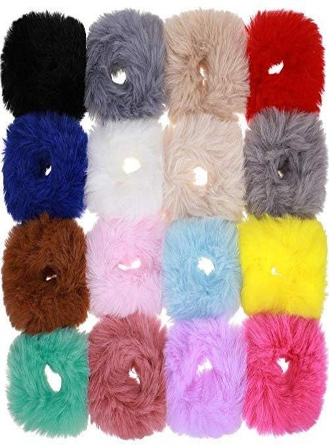 Minta Fur Scrunchies Pastel colors Faux Fur Hair Scrunchies Pompom Ball Elastic Hair Band Fluffy Ponytail Holders Pom Hair Ties for Women Hair Accessories(PACK OF 24) |MULTICOLOR - Image 3