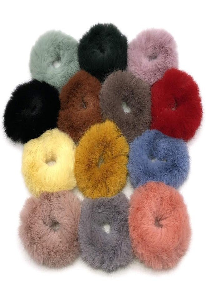 Minta Fur Scrunchies Pastel colors Faux Fur Hair Scrunchies Pompom Ball Elastic Hair Band Fluffy Ponytail Holders Pom Hair Ties for Women Hair Accessories(PACK OF 24) |MULTICOLOR - Image 1