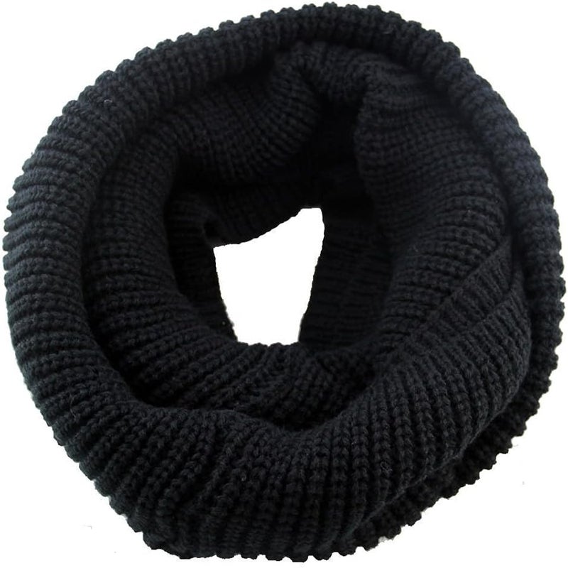 Black Chunky Knitted Infinity Scarf Snood For Women And Men Winter Unisex - Image 1