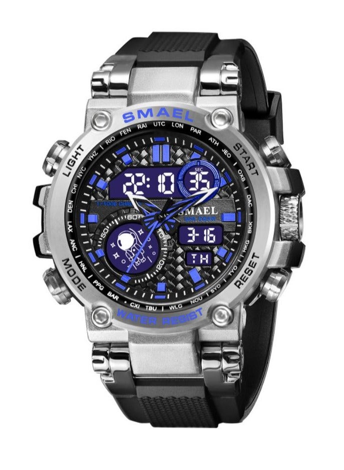 سميل ساعة رياضية إلكترونية رقمية كبيرة الحجم متعددة الوظائف بسوار من سبائك معدني بشاشة مزدوجة ومقاومة للماء - Image 1