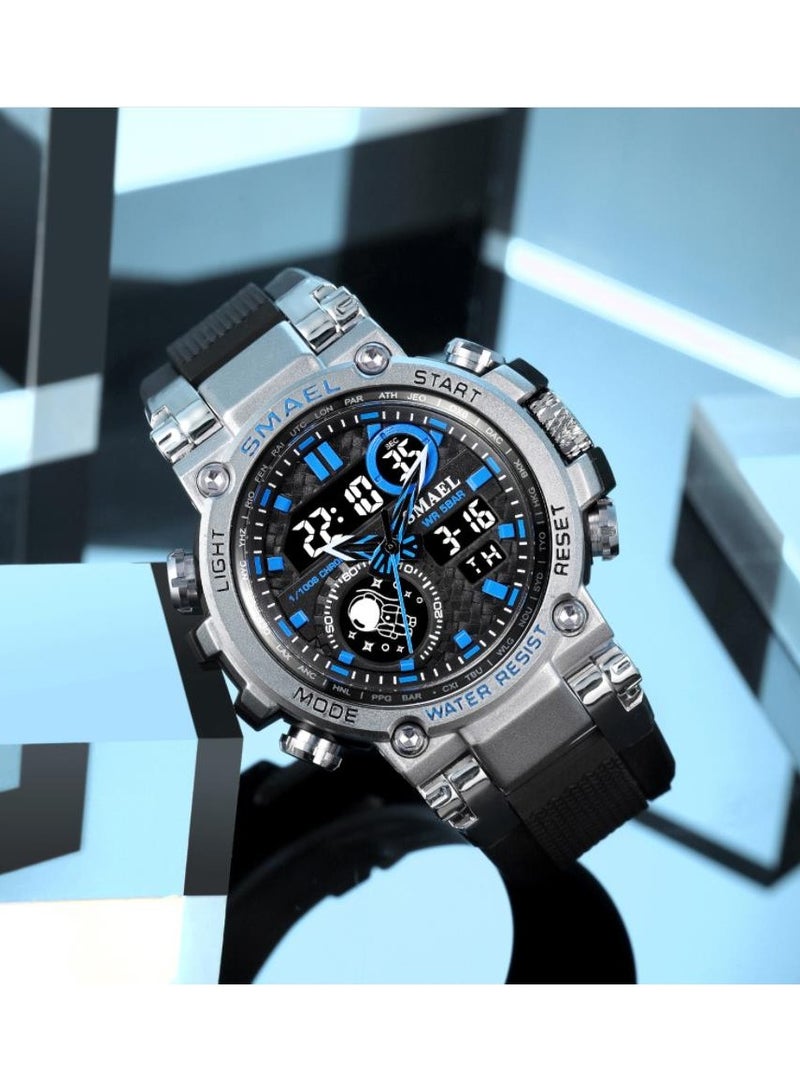 سميل ساعة رياضية إلكترونية رقمية كبيرة الحجم متعددة الوظائف بسوار من سبائك معدني بشاشة مزدوجة ومقاومة للماء - Image 2
