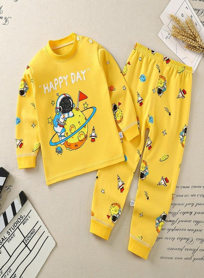 Bold N Elegant طقم ملابس كاجوال للأطفال من Bold N Elegant، يتكون من تيشيرت بأكمام طويلة وبنطال بيجاما مطبوع عليه رسوم متحركة كرتونية، مناسب للرضع والأطفال الصغار من الجنسين (أصفر فاتح، 3-4 سنوات) - Image 3