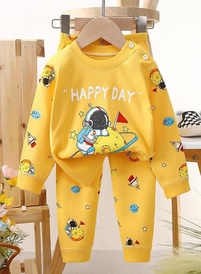 Bold N Elegant طقم ملابس كاجوال للأطفال من Bold N Elegant، يتكون من تيشيرت بأكمام طويلة وبنطال بيجاما مطبوع عليه رسوم متحركة كرتونية، مناسب للرضع والأطفال الصغار من الجنسين (أصفر فاتح، 3-4 سنوات) - Image 2
