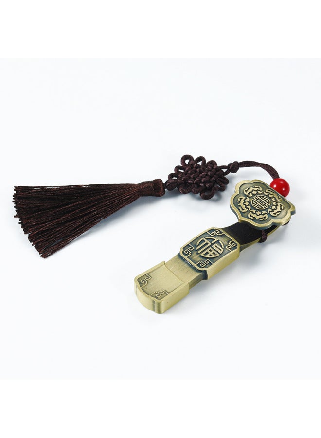 Vintage Chinese Style Brass Antique U Disk Four-leaf Clover Copper Money Ruyi Exhibition Gift Wedding U Disk Engraving Logo-Color:Wufu Ruyi-Capacity:64GB  - Image 1