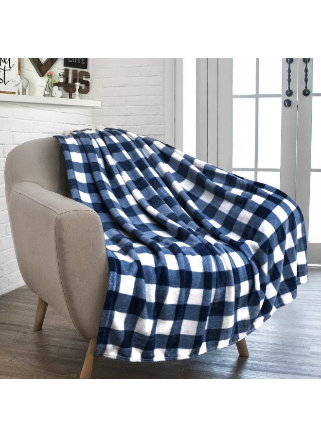 REVE Check Pattern Queen Fleece Throw Blanket Navy and White 60 x 80 Inch P-B3011X-CKNV - Image 2
